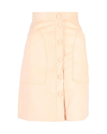 Bottega Veneta Leather ALine Button Skirt Women Beige Mini Skirts