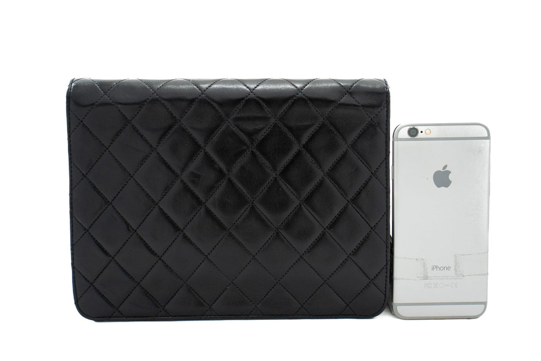 CHANEL Small Chain Shoulder Bag Clutch Black Quilted Flap Lambskin j85