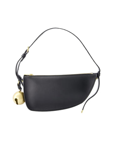 Burberry Curved Leather Shoulder Bag with Bell Detail Women Black
