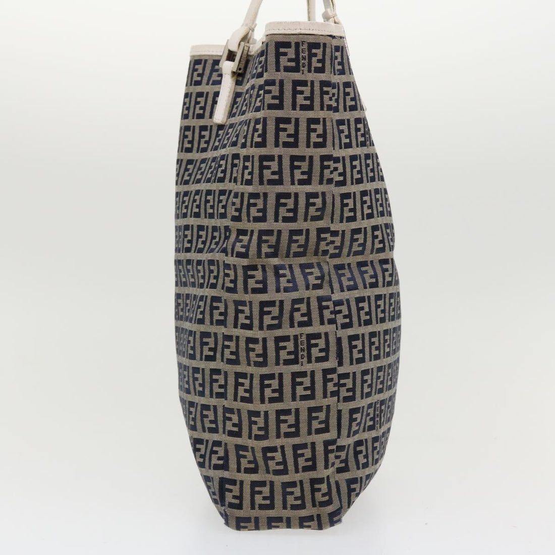 FENDI Zucchino Canvas Hand Bag Navy 2384-8BH006-028 Auth 36667