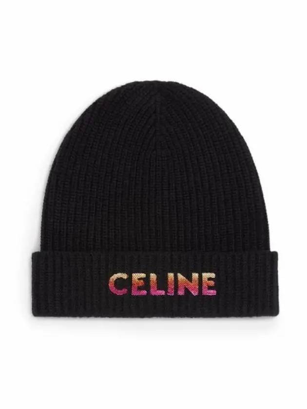 CELINE Embroidered Logo Wool Beanie Black