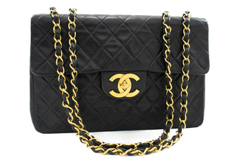 CHANEL Classic Large 13" Flap Chain Shoulder Bag Black Lambskin j71