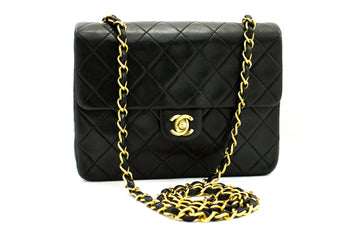 CHANEL Mini Square Small Chain Shoulder Bag Crossbody Black Quilt f77