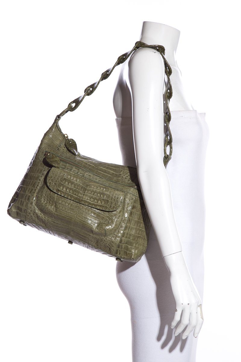 Nancy Gonzalez Green Genuine Crocodile Shoulder Bag