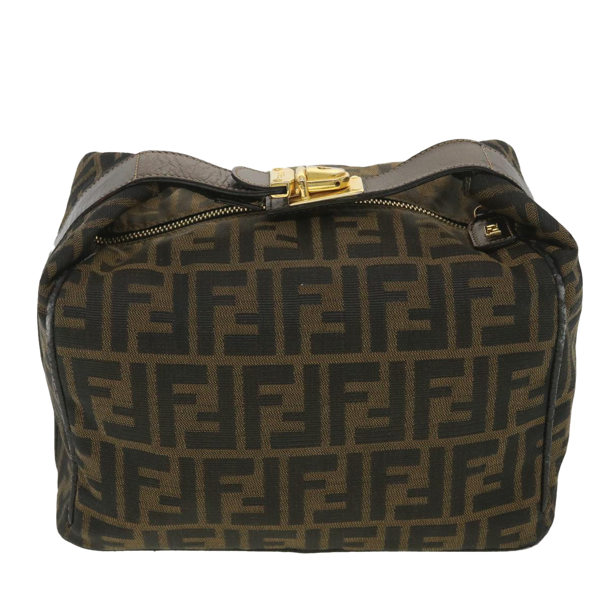 FENDI Zucca Canvas Vanity Cosmetic Pouch Black Brown Auth 37617