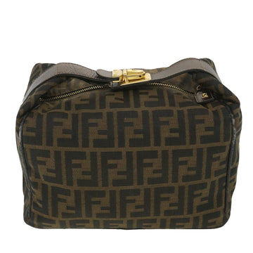 FENDI Zucca Canvas Vanity Cosmetic Pouch Black Brown Auth 37617