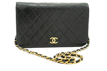 CHANEL Full Flap Chain Shoulder Bag Clutch Black Quilted Lambskin j59