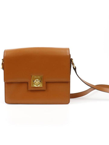 CELINE Vintage brown gold buckle flap shoulder cross bag 2JCEB807