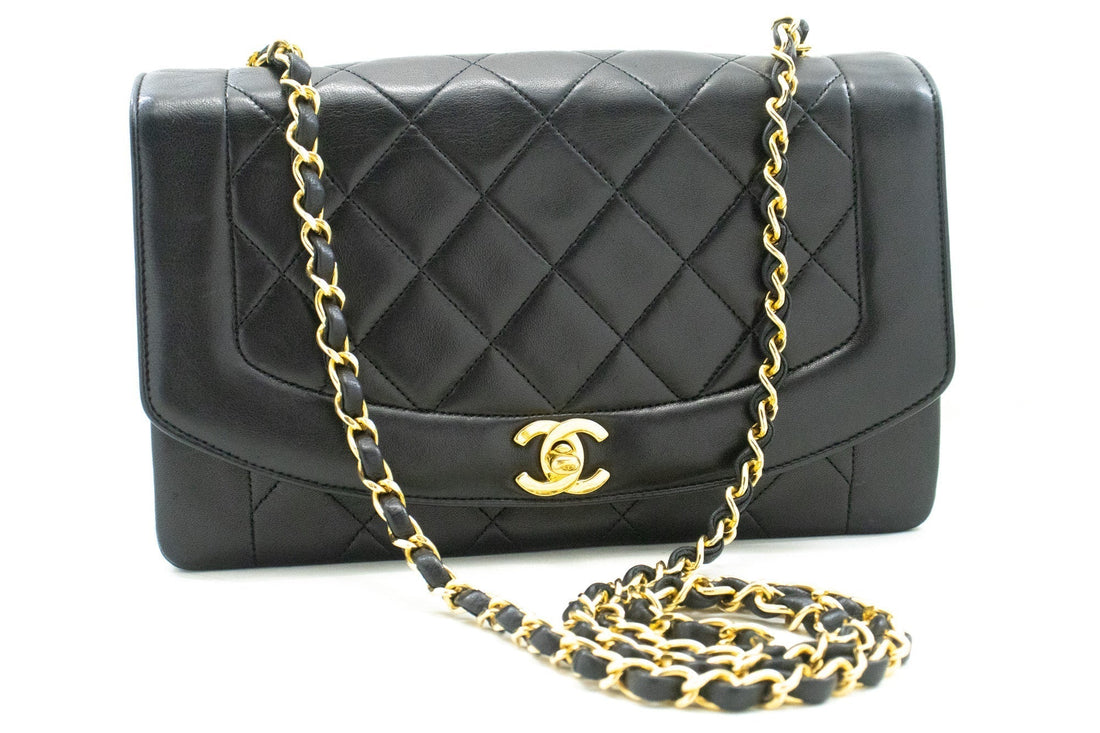 Top Quality Chanel Diana New Chain Shoulder Bag Black Quilted Lambskin Purse