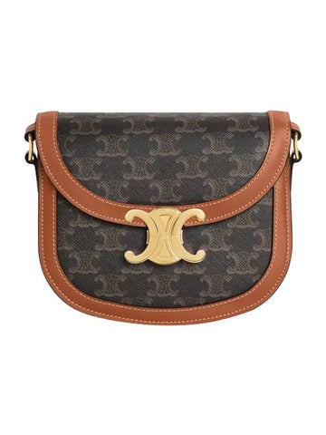 CELINE Teen Besace Triomphe in Triomphe Canvas and Calfskin Shoulder Bag Tan