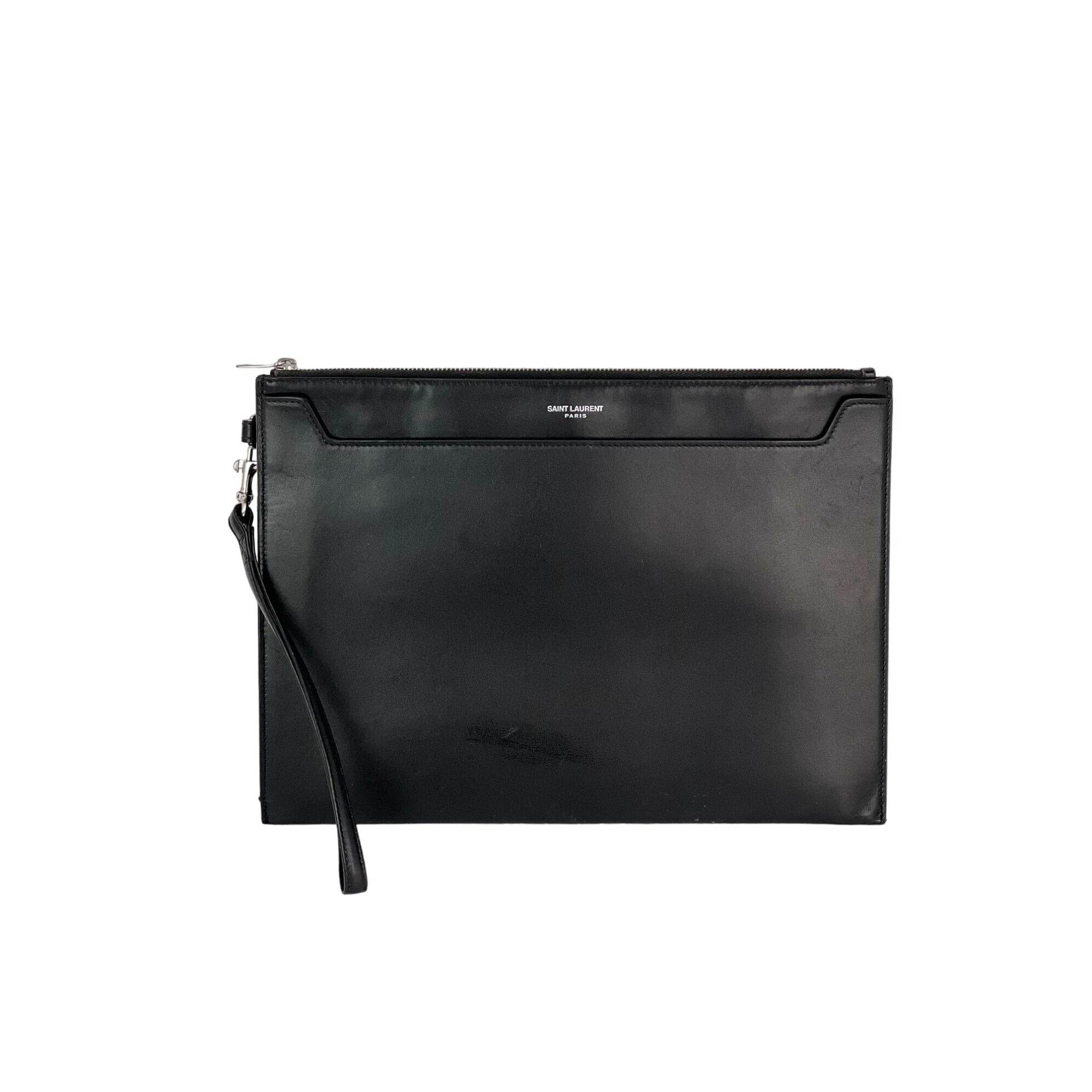 Saint Laurent Black Smooth Leather I-Pad Case Clutch