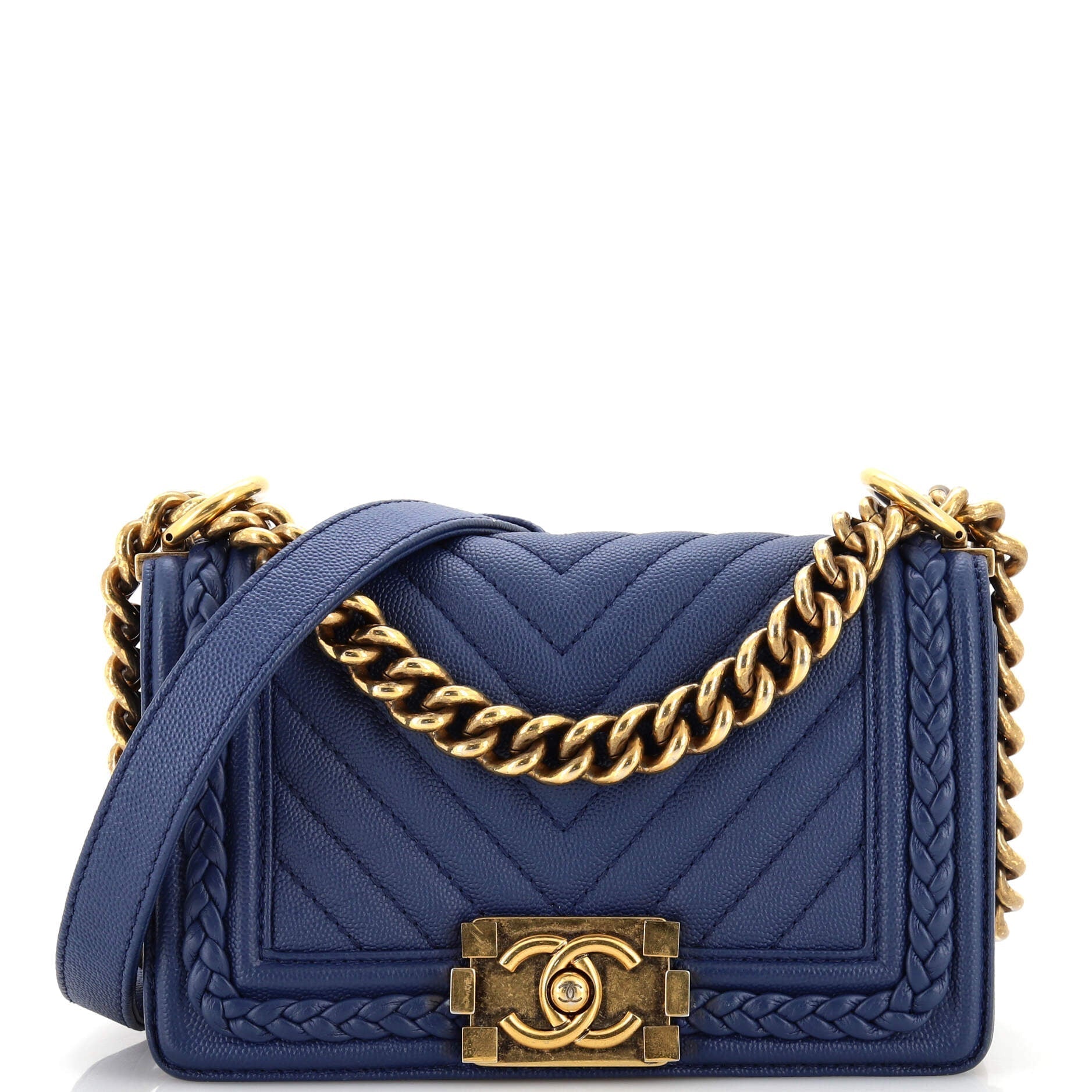 CHANEL Braided Boy Flap Bag Chevron Caviar Small