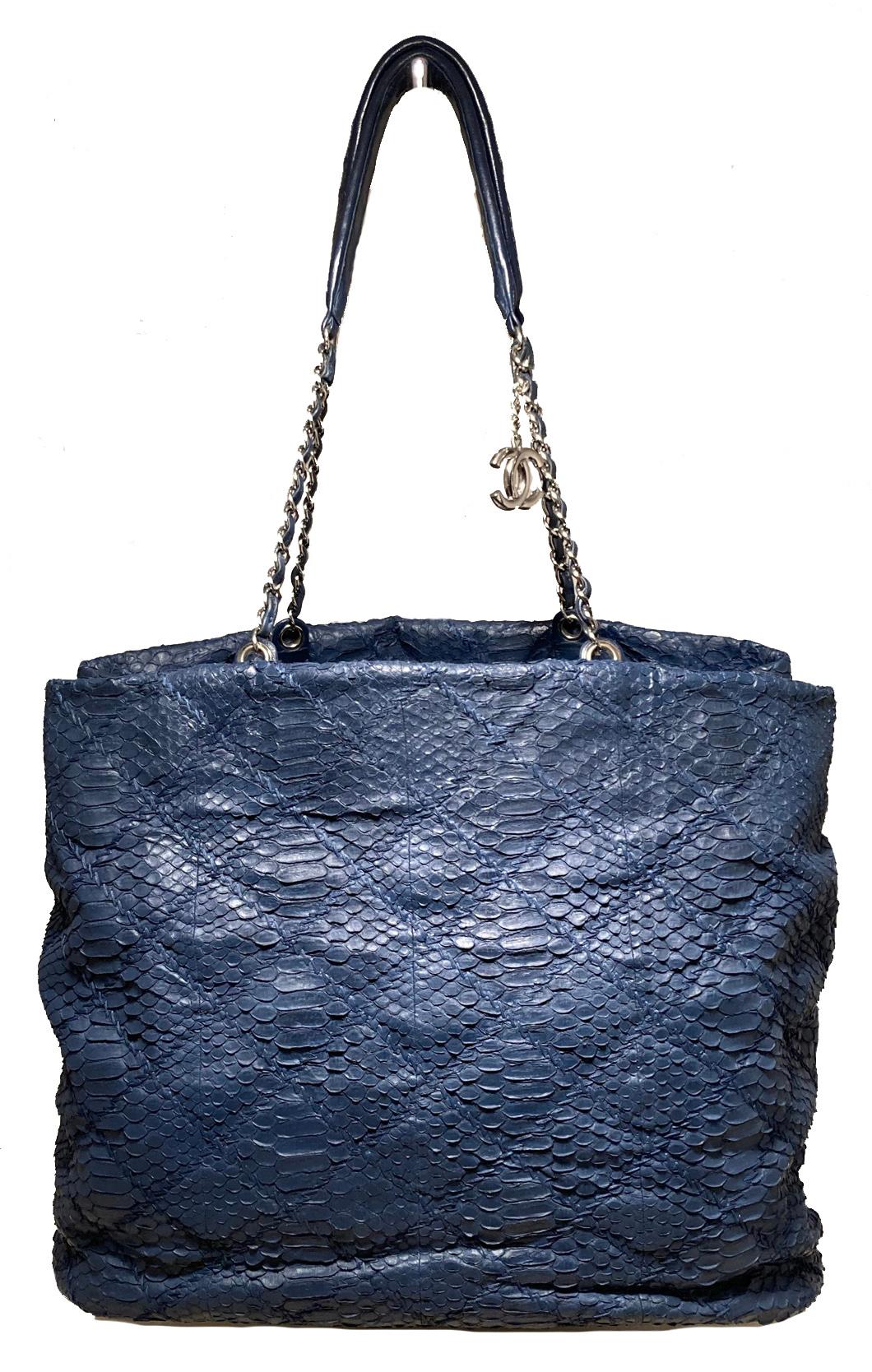 Top Quality Chanel Navy Blue Quilted Matte Snakeskin Tote