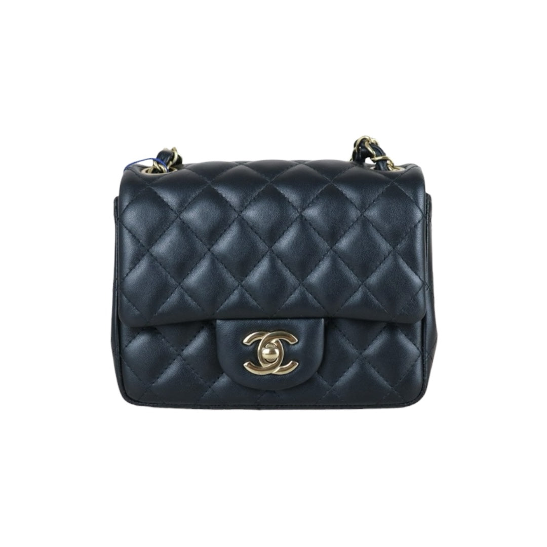 Very Good ( Rank A)? CHANEL Lanbskin Square 17  Shoulder Bag Black IC Chips Model ?W25051701