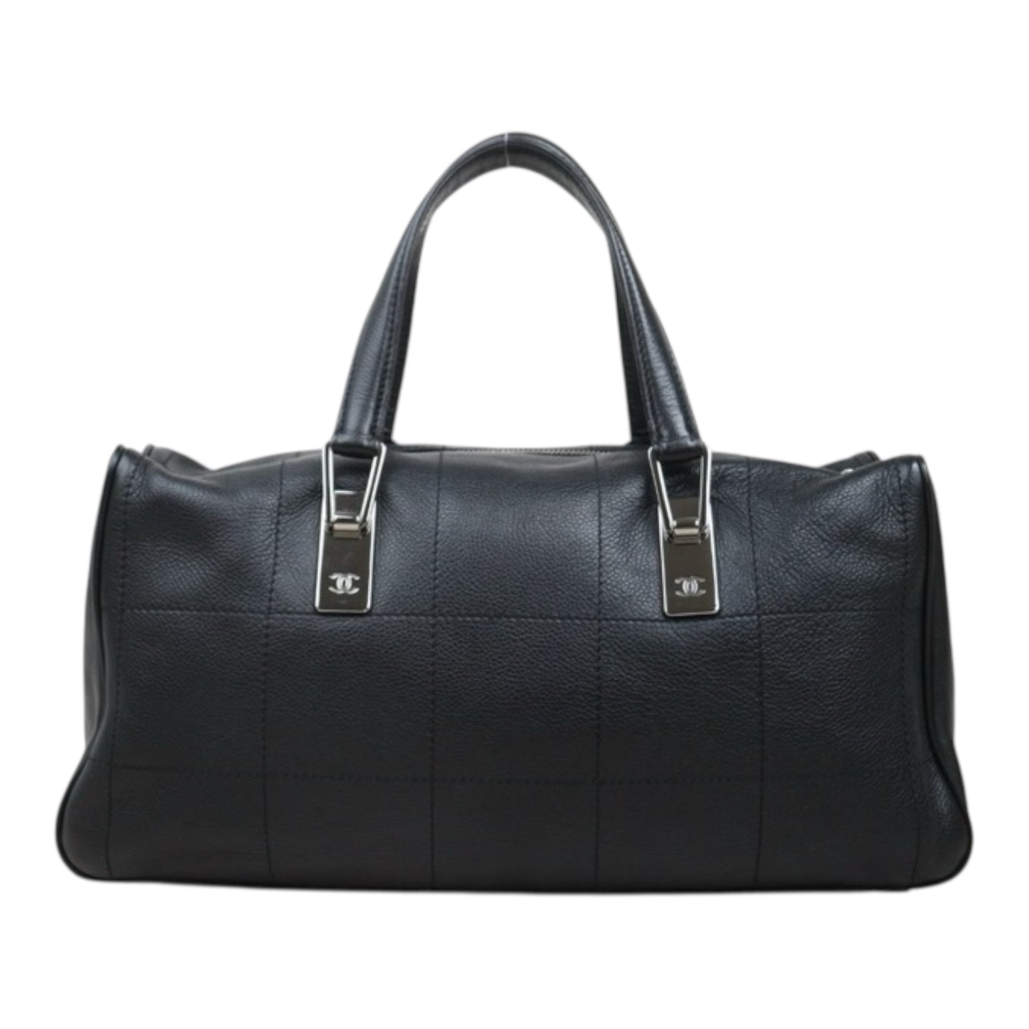 Very Good ( Rank A)? CHANEL Calfskin Choco Bar Handbag Black Made in 2003-2004 Year?P25062706