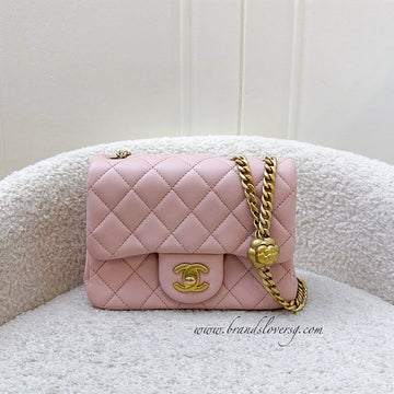 Chanel Camellia Crush Adjustable Chain Mini Square Flap in 23S Sakura Pink Stiff Lambskin and AGHW (Model: AS4040)