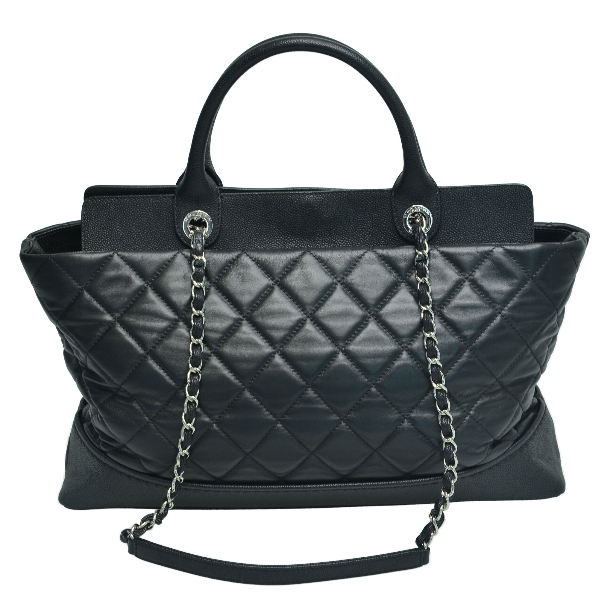 Black Quilted Be CC Double Handle Tote Bag