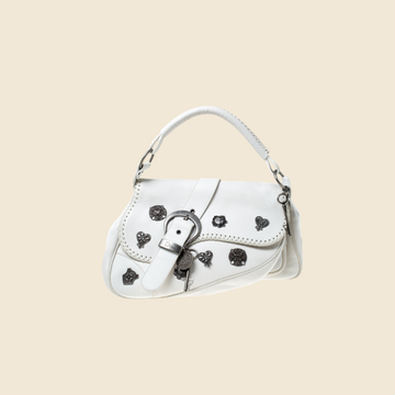CHRISTIAN DIOR WHITE LEATHER GAUCHO ALPINE SADDLE BAG