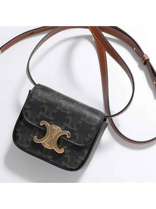 CELINE Mini Triomphe Canvas Calfskin Crossbody Bag Tan