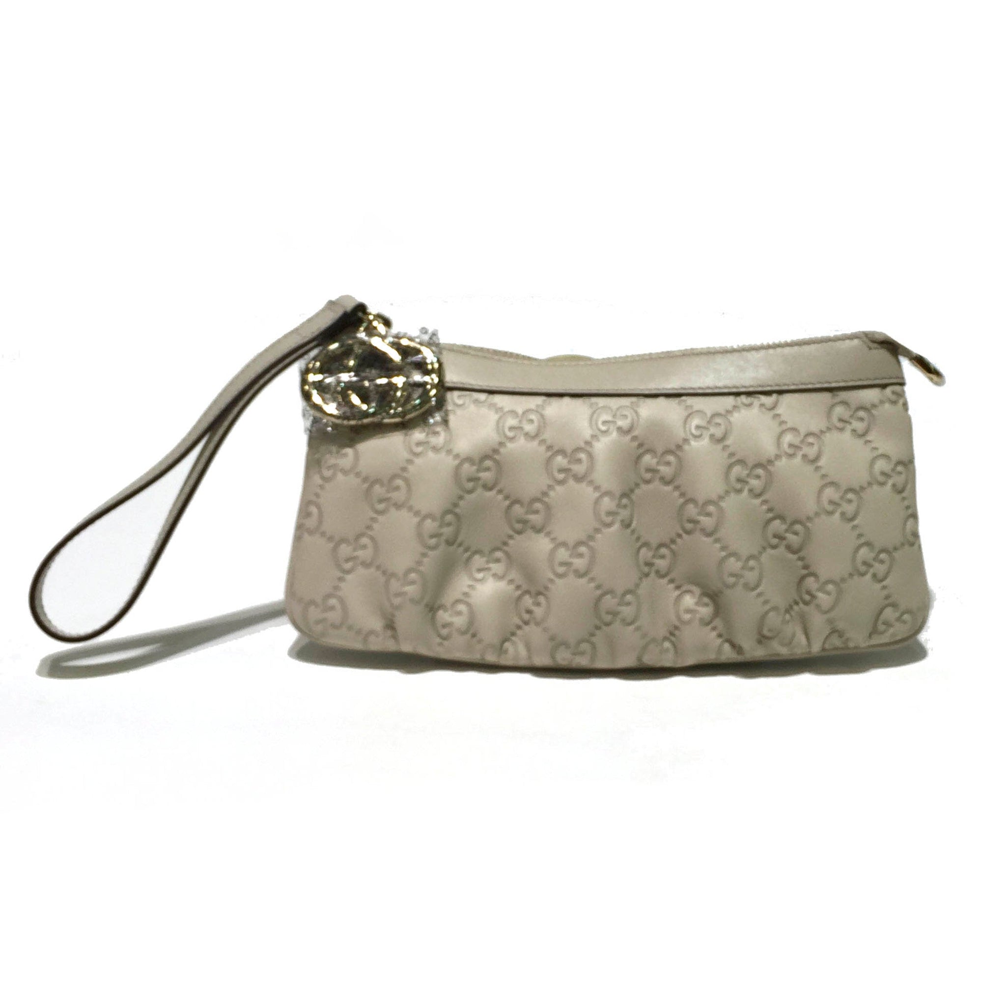 Gucci 212203 White GG Guccissime Leather Clutch