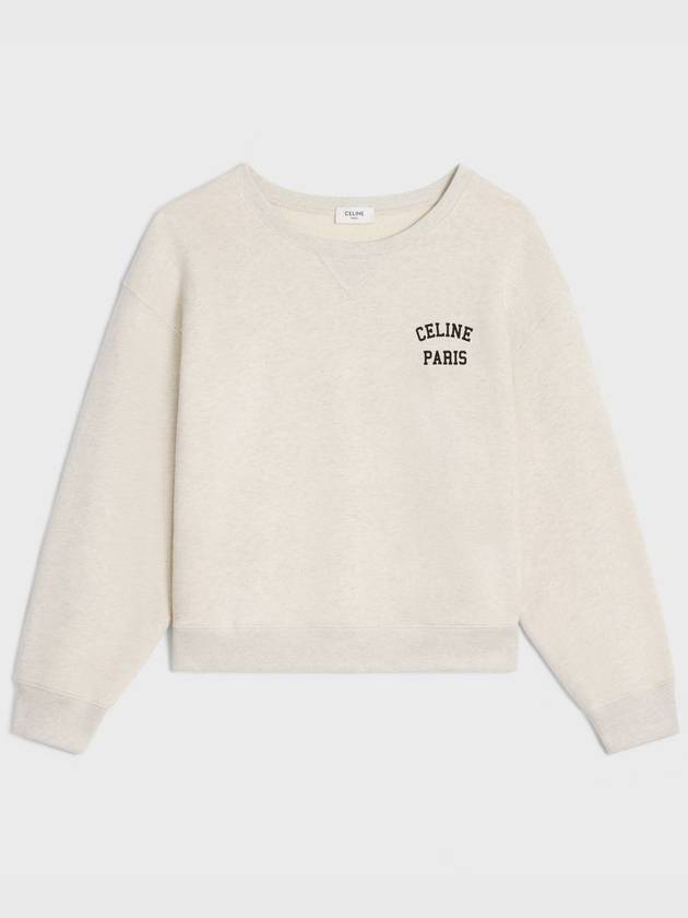 CELINE Logo Print Cotton Fleece Loose Sweatshirt Cream