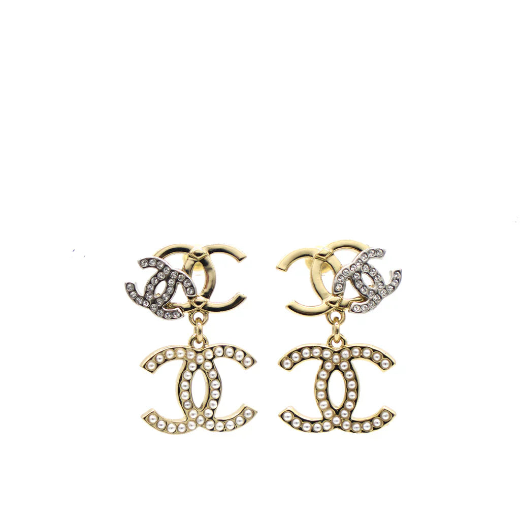 Chanel Triple CC Crystal Drop Earrings