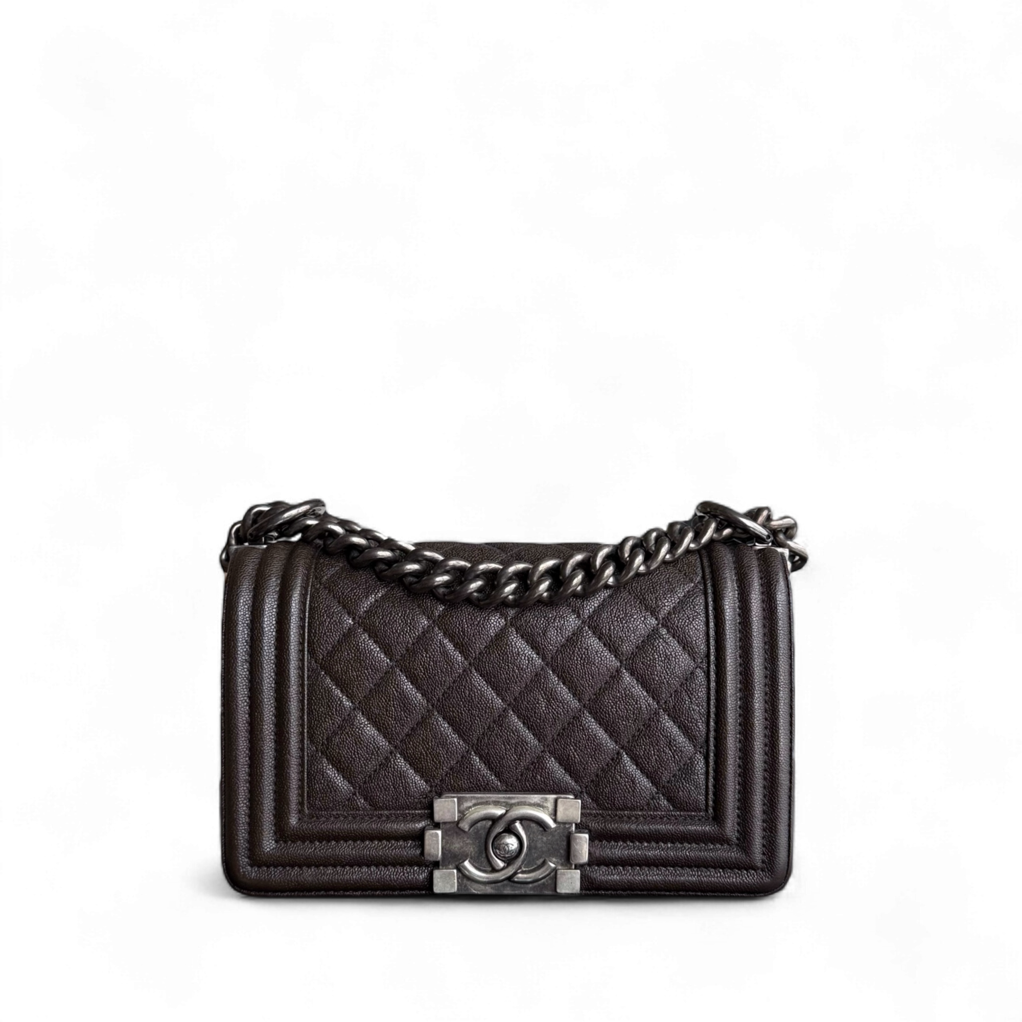 Chanel Boy Small - Caviar 20CM Quilted Dark Brown Ruthenium Silver Hardware Series 26