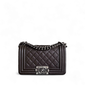Chanel Boy Small - Caviar 20CM Quilted Dark Brown Ruthenium Silver Hardware Series 26