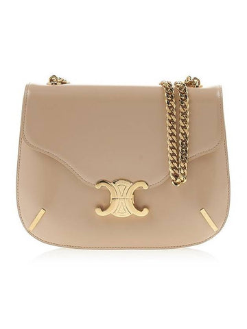 CELINE Chain Besace Triomphe Leather Shoulder Bag Beige
