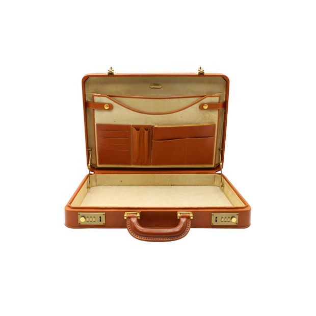 FENDI Vintage Leather & Striped Fabric Briefcase