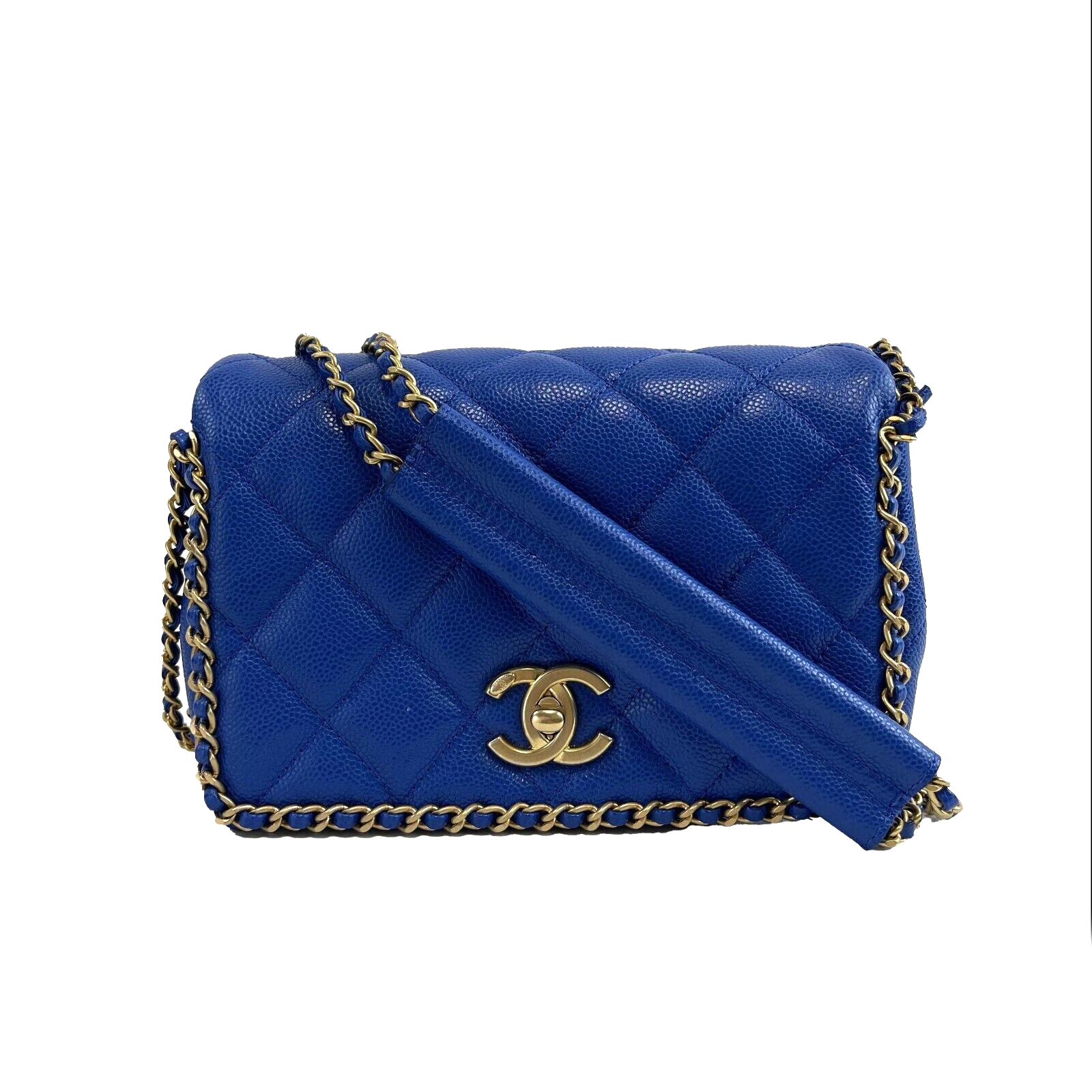 Top Quality Chanel Mini Chain Around Multi Chain Full New Bag Quilted Caviar 22B Blue