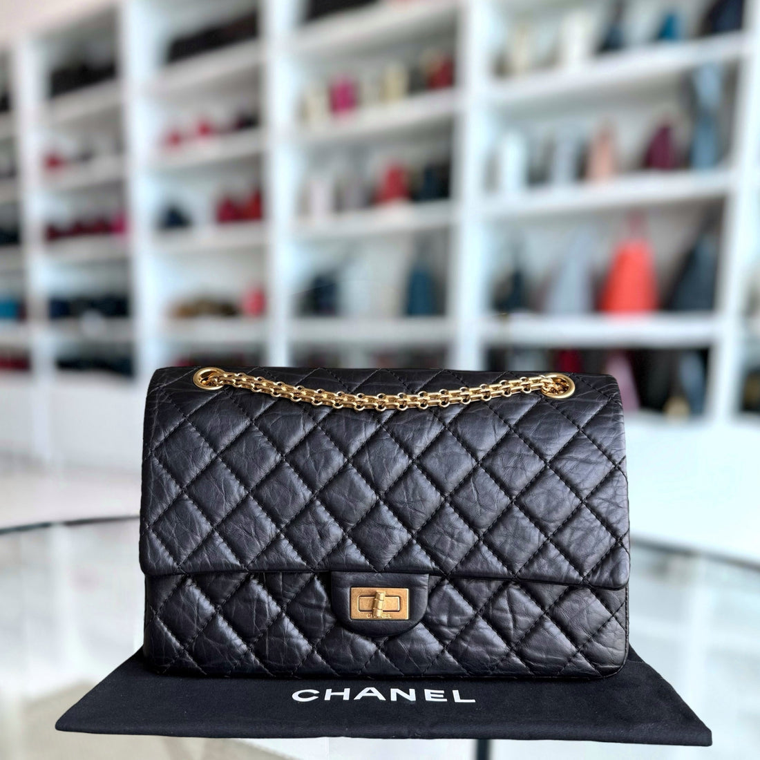 Chanel 2.55 Reissue 226 - Quilted Aged Calfskin Black Gold Hardware Series 15