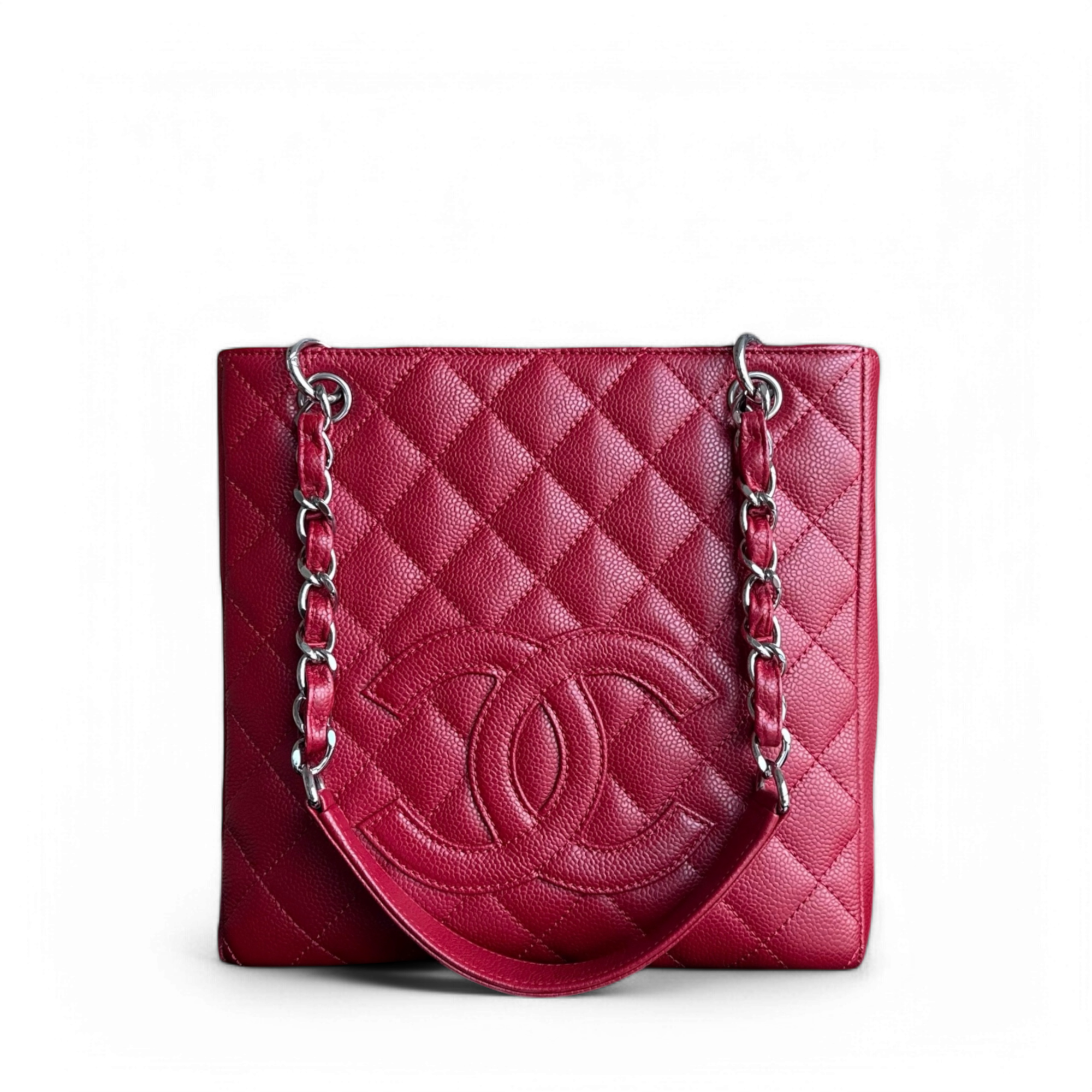 Chanel PST Petite Shopping Tote - Caviar Quilted Red Silver Hardware Series 13