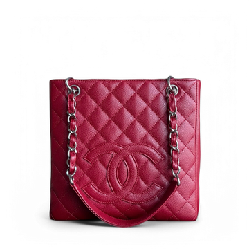 Chanel PST Petite Shopping Tote - Caviar Quilted Red Silver Hardware Series 13