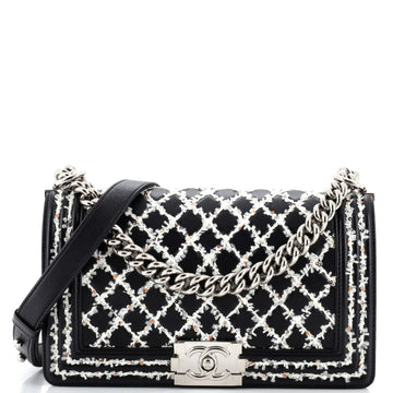 CHANEL Boy Flap Bag Lambskin with Quilted Tweed and Sequins Old Medium