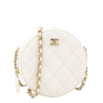 Chanel Caviar Quilted Round Clutch with Chain White