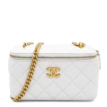 Chanel Caviar Quilted Heart Charm Small Vanity Case With Chain White