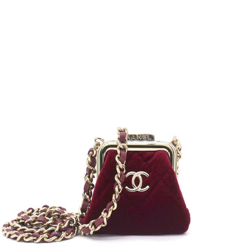 Chanel Red Velvet Clutch with Chain