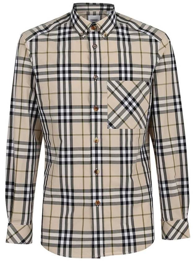 Burberry Men's Poplin Check Long Sleeve Shirt Ivory Black