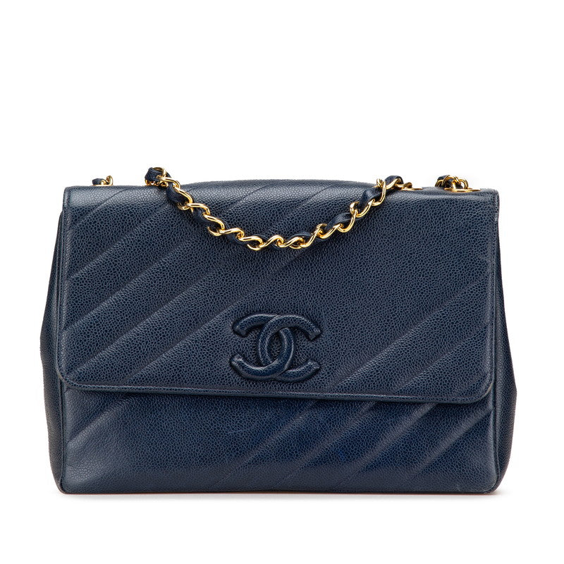 Chanel Coco Mark Bias Stitch Caviar Shoulder Bag