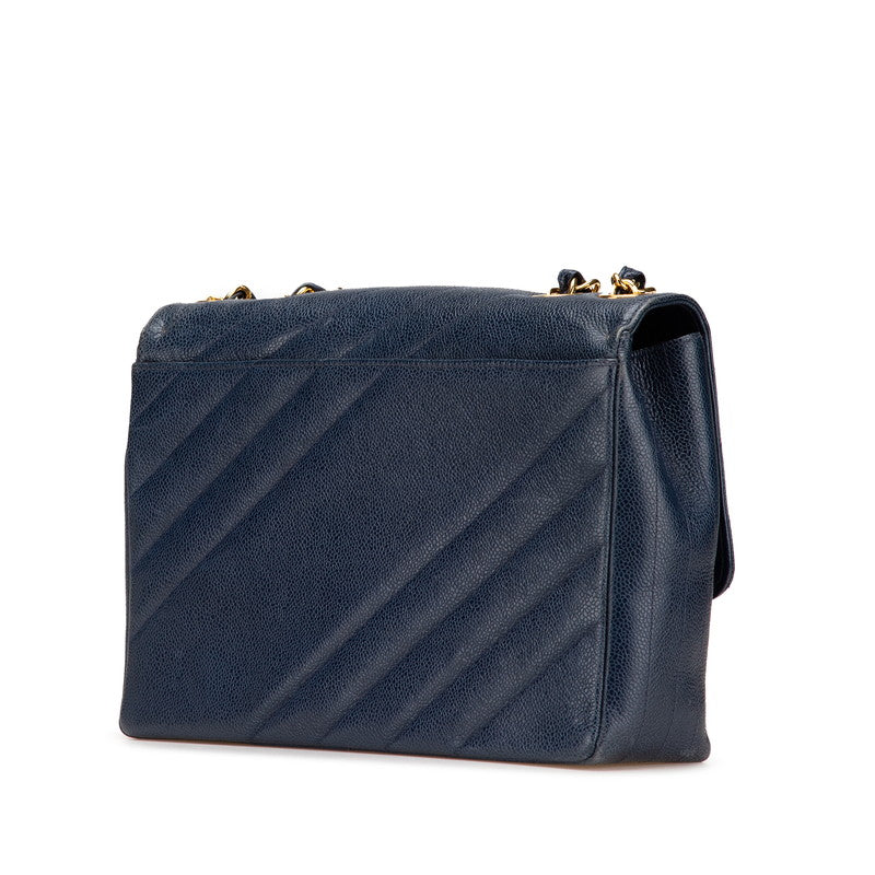 Chanel Coco Mark Bias Stitch Caviar Shoulder Bag