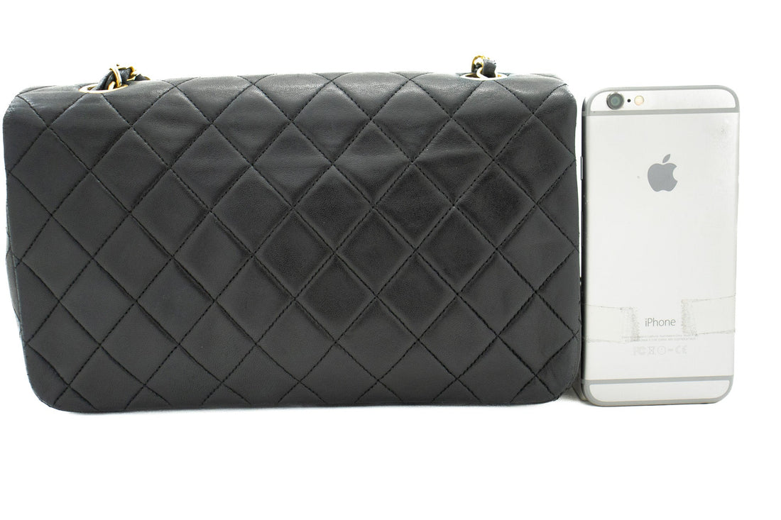 CHANEL Full Flap Chain Shoulder Bag Black Quilted Lambskin Leather j95