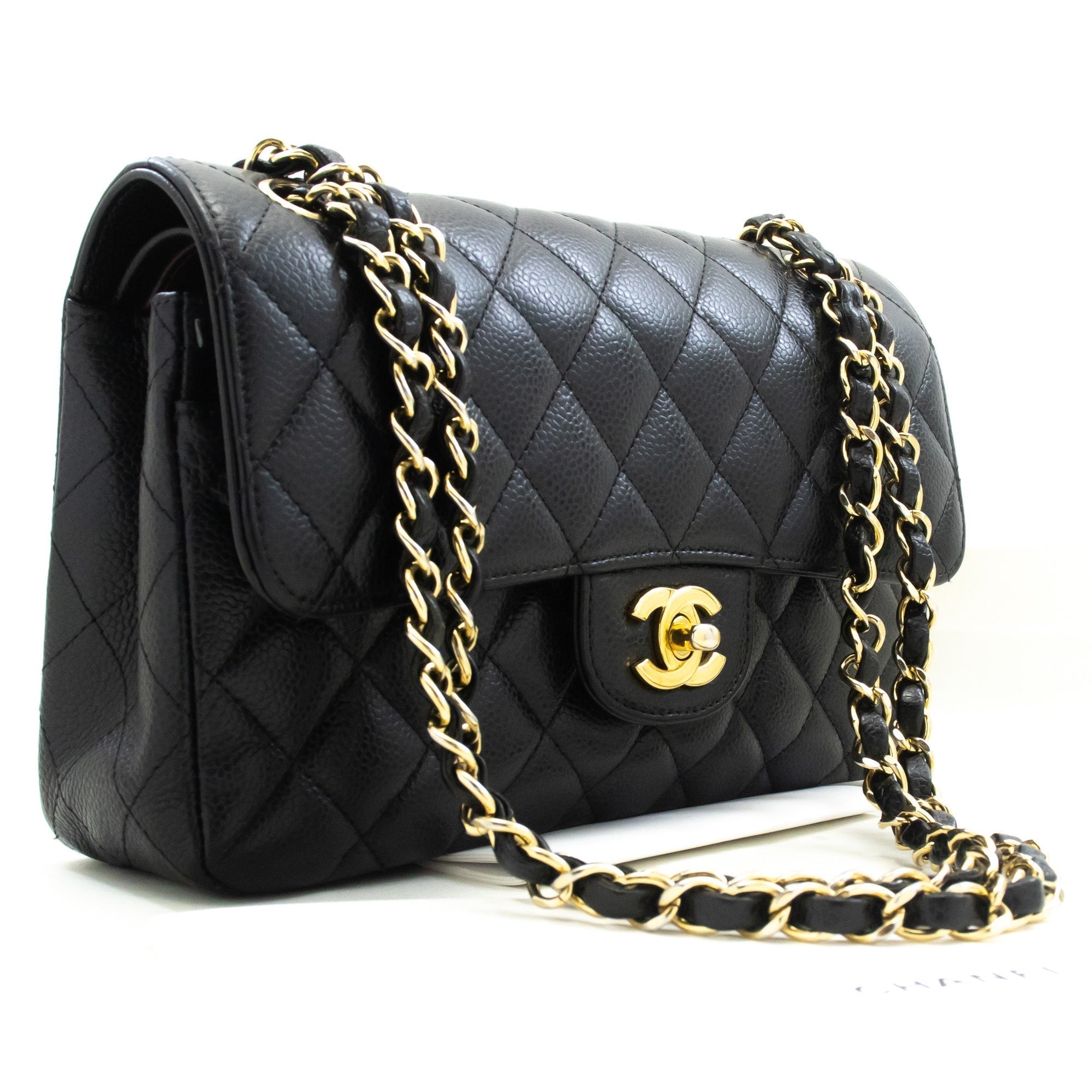 Top Quality Chanel Grained Calfskin Double New 9" Chain Shoulder Bag Black