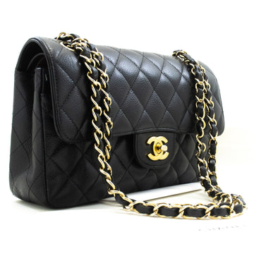 Top Quality Chanel Grained Calfskin Double New 9" Chain Shoulder Bag Black