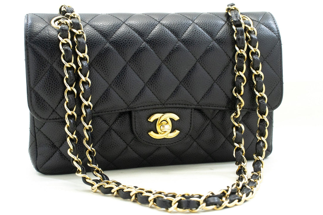 Top Quality Chanel Grained Calfskin Double New 9" Chain Shoulder Bag Black