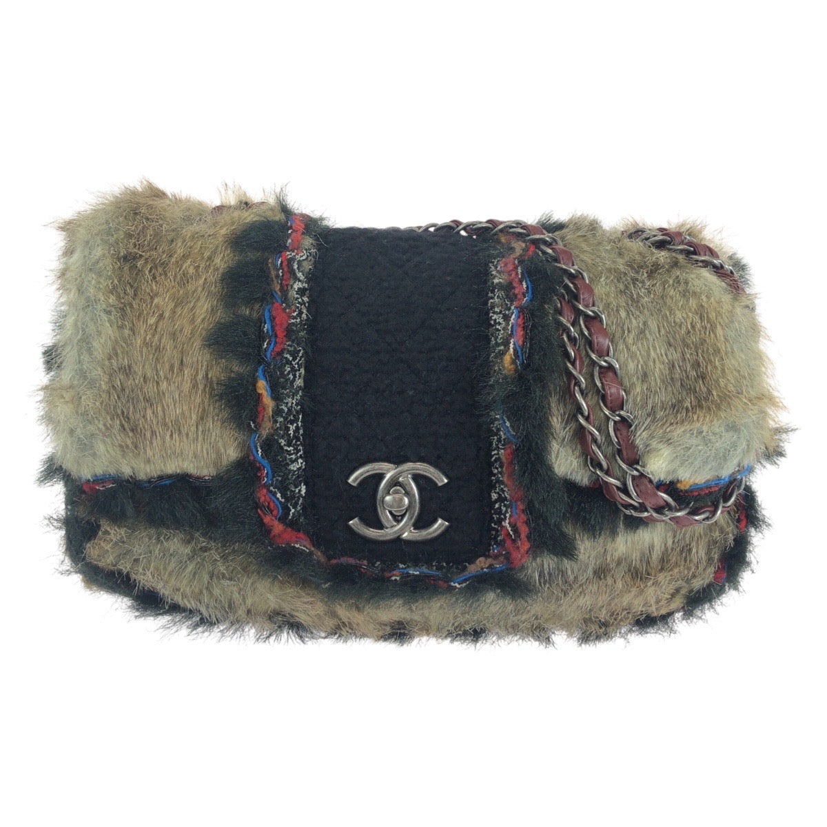 Chanel Vintage Coco Mark Turn Lock Fur Shoulder Bag