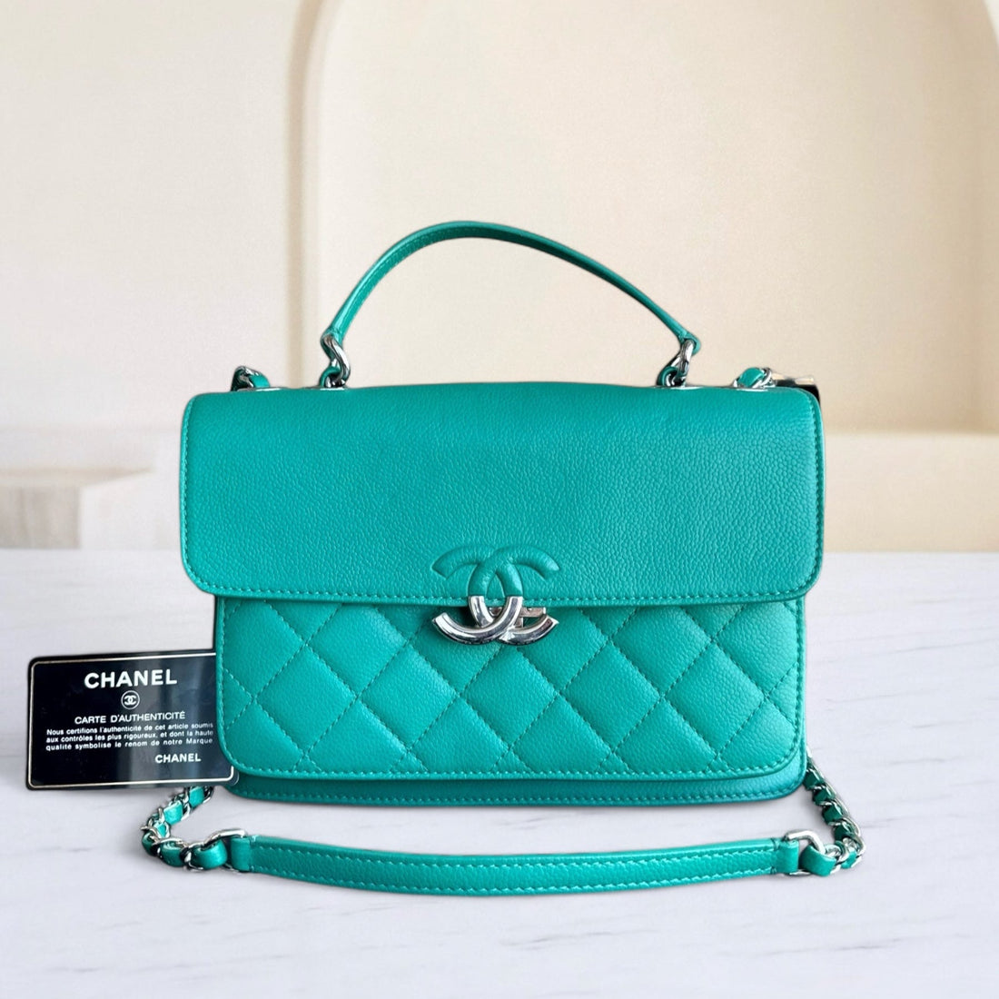 Chanel Caviar 25CM 2017 Urban Handle Quilted Grained Calfskin Green Blue Silver Hardware Series 23