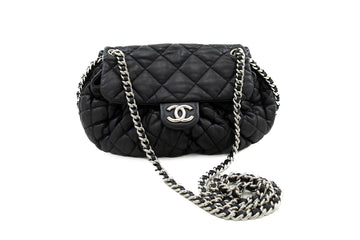 CHANEL Chain Around Shoulder Bag Crossbody Black Calfskin Leather j91