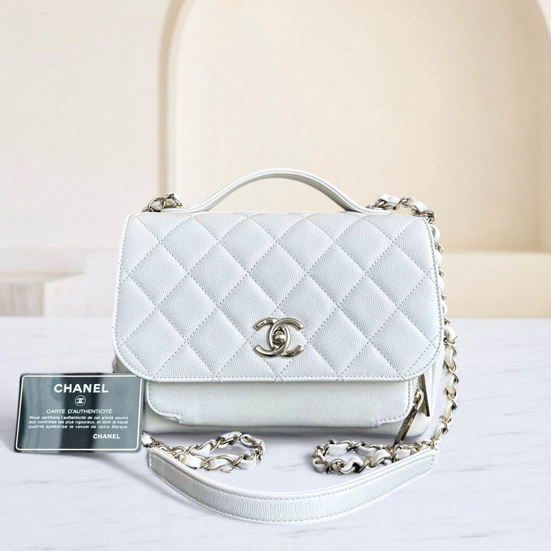 Chanel Business Affinity - Caviar Medium White Golden Hardware Series 25