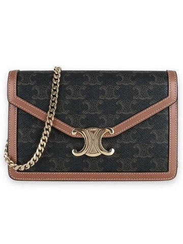 CELINE Chain in Triomphe Canvas and Calfskin Shoulder Bag Tan